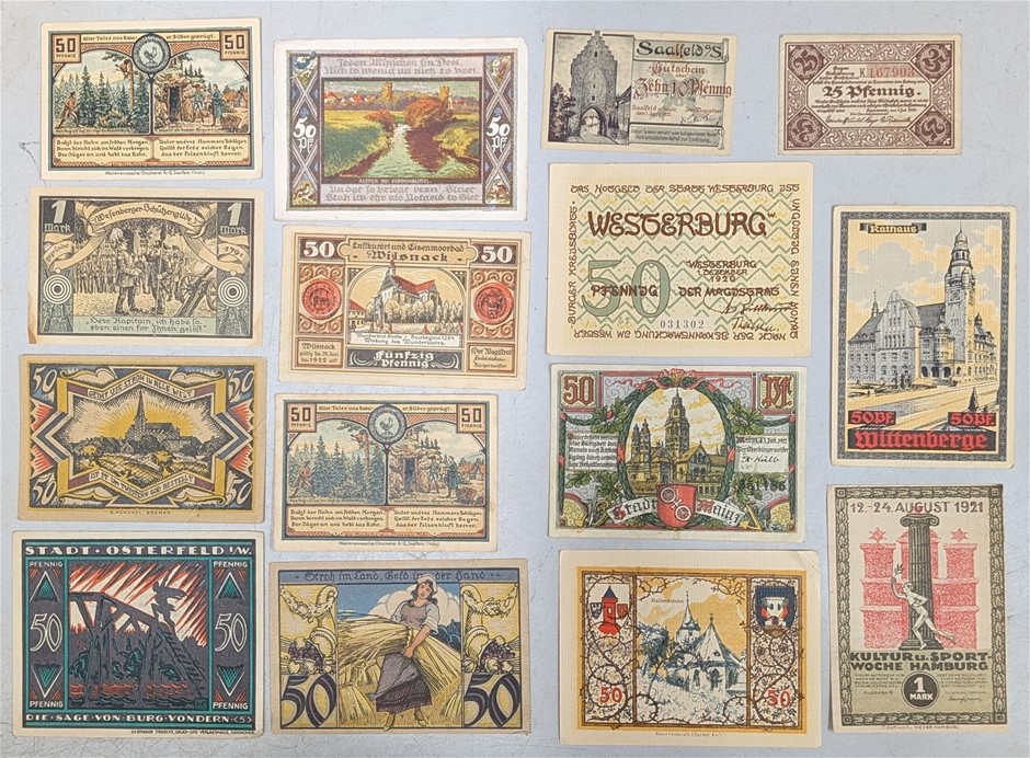 Collection of early 1920s GERMANY German NOTGELD Emergency money banknotes