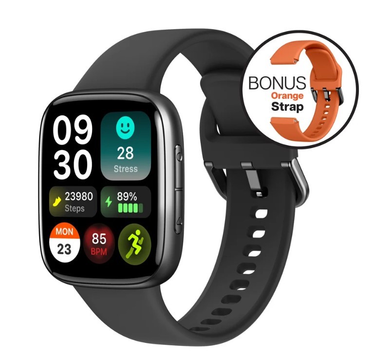 AIWA 1.85'' AMOLED Smart Watch with Bluetooth Calling and Workout Modes, Bl
