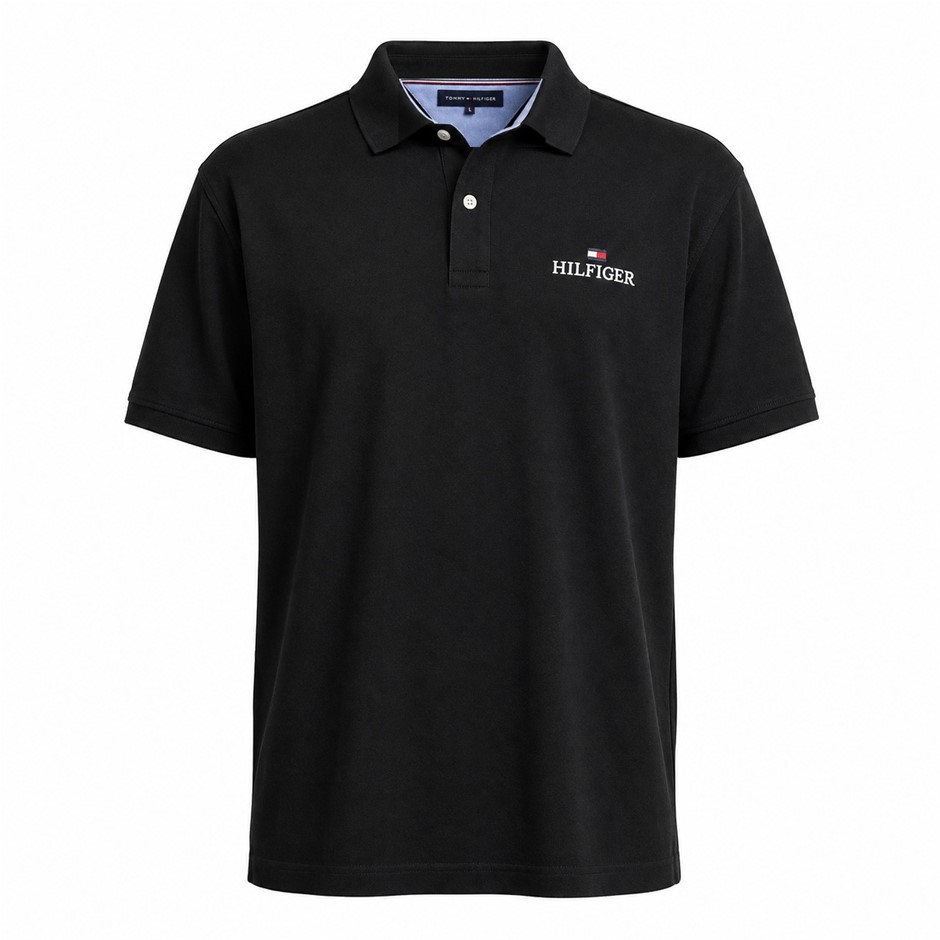 TOMMY HILFIGER Men's Kyle Polo, Size S, 60% Cotton, Black, 43844.