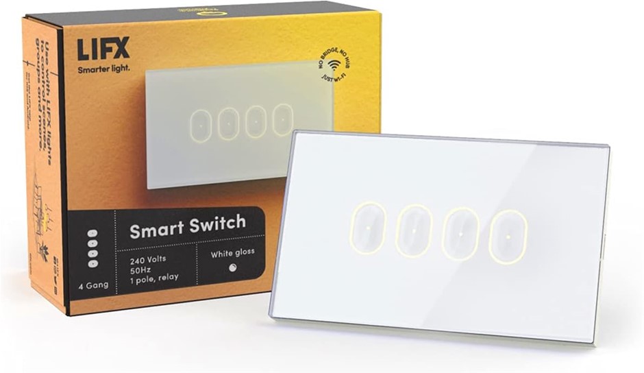 9 x LIFX Switch (White), Wired, Wi-Fi Connected Smart Switch, 4 Gang, Backl