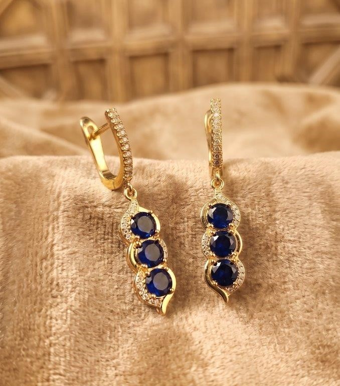 925 Sterling Silver Blue Stones Earrings Simulated Diamonds