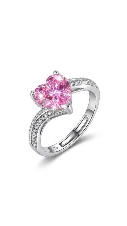 4.0Ct 925 Sterling Silver Pink  Simulated Diamonds Ring -Adjustable