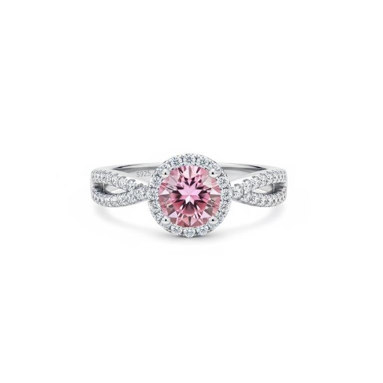 1.0Ct 925 Sterling Silver Pink Simulated Diamonds Ring -Adjustable
