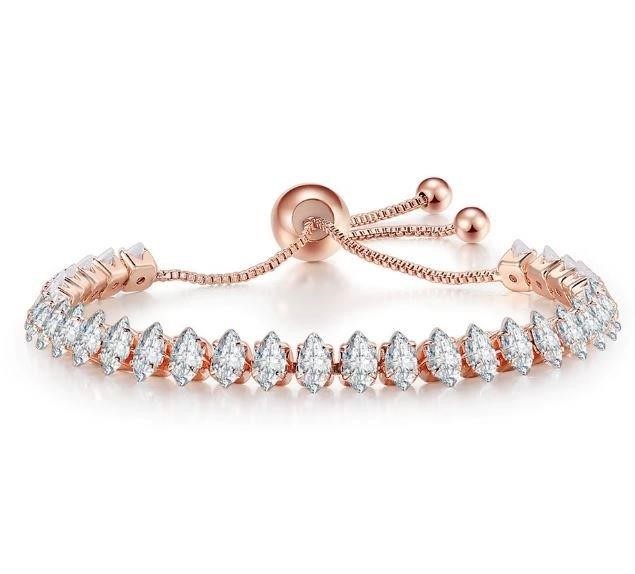 925 Sterling Silver Marquise Cut Bracelet Simulated Diamonds-Adjustable