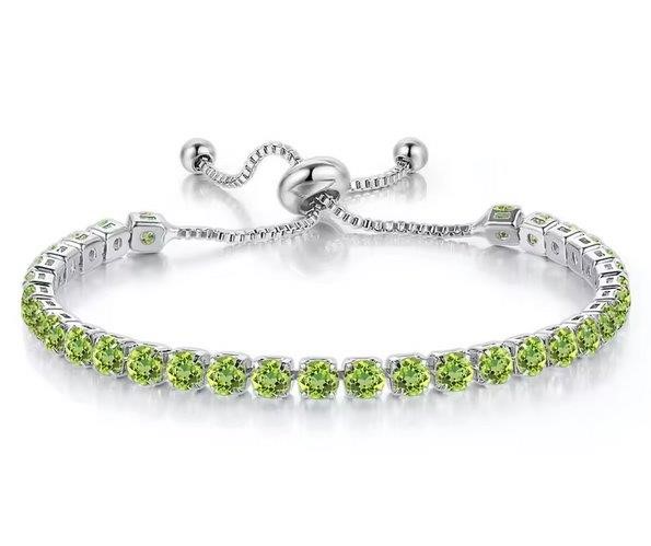 925 Sterling Silver Bracelet Light Green Simulated Diamonds-Adjustable