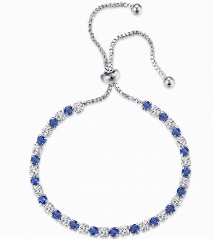925 Sterling Silver Tennis Bracelet Blue, White Simulated Diamonds
