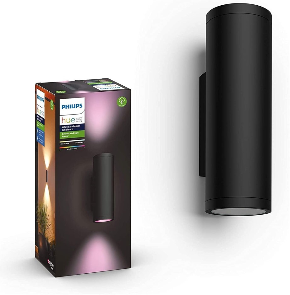 PHILIPS Hue Appear Hue White Colour & Ambience Wall Lantern, Black.