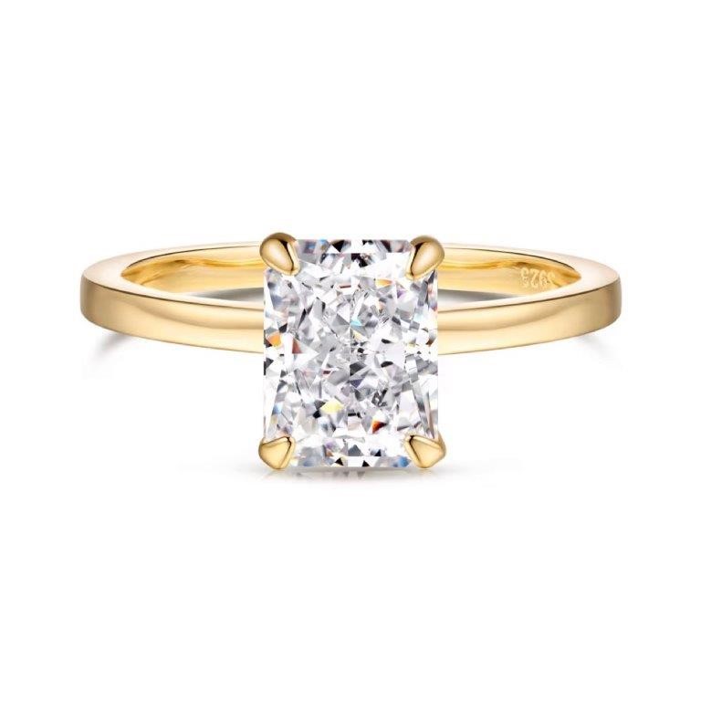 2ct Rectangle Cut Cubic Zirconia 18K Gold Filled 925 Silver Ring - Size 6