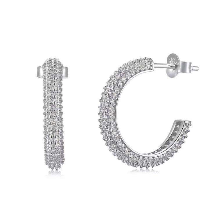 925 Sterling Silver Cubic Zirconia Hoop Earrings
