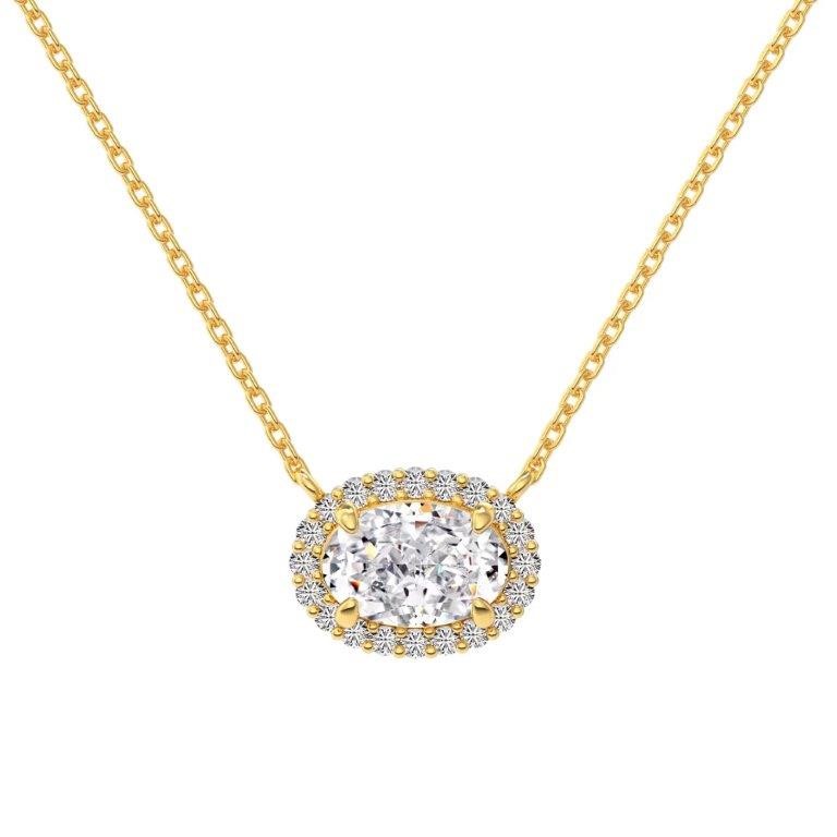 1.5ct 18k Gold Filled 925 Silver Cubic Zirconia Oval Pendant Necklace