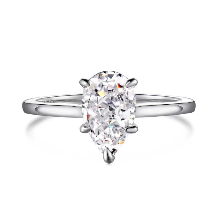 1.5ct Pear Cut Cubic Zirconia 925 Sterling Silver Ring - Size 6