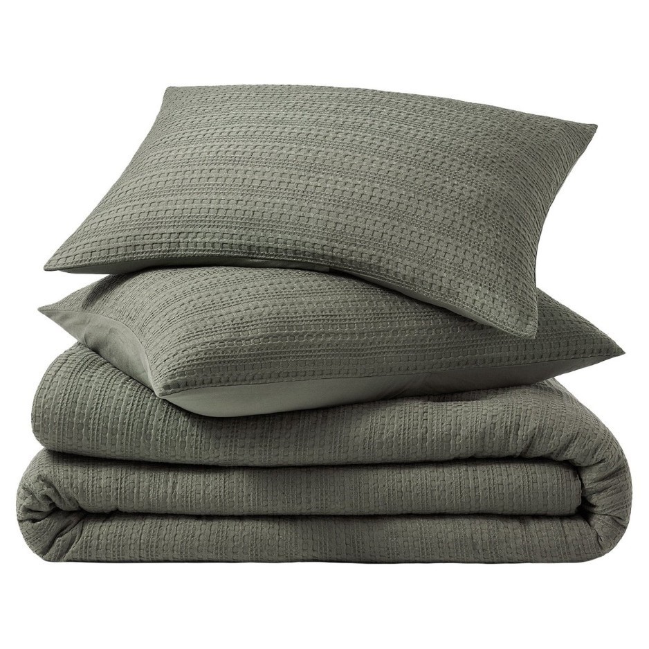 EVERGRACE 3-Piece Queen Size Waffle Comforter Set, Green.