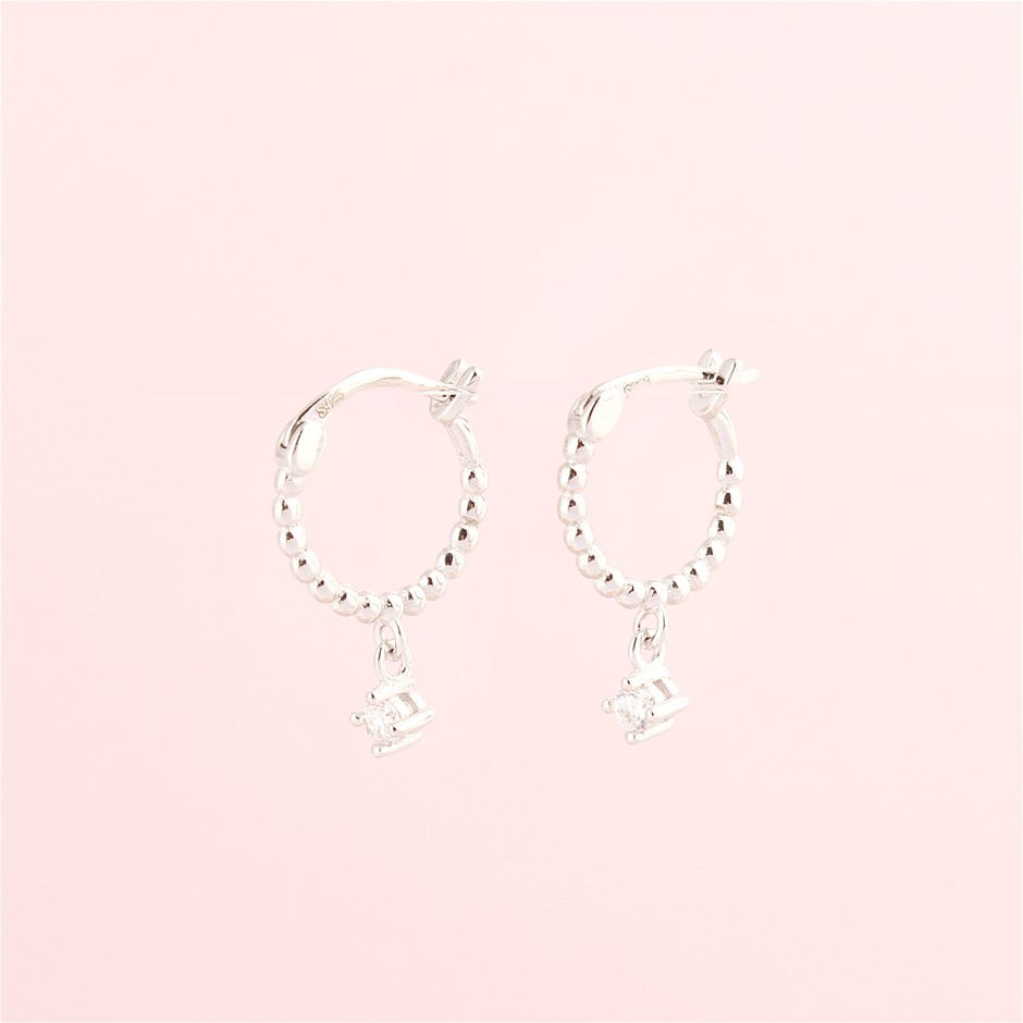 Dainty Huggie Hoop Dangle 925 Sterling Silver Earrings