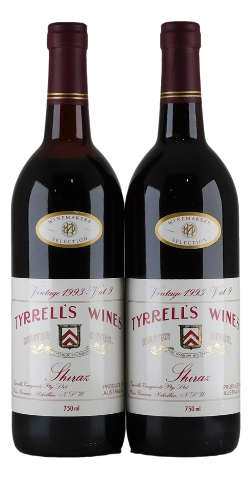 Tyrrell's Vat 9 Shiraz 1993 (2x 750mL), Hunter Valley, NSW.