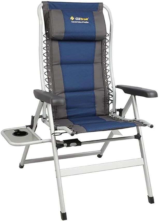 OZTRAIL Cascade 8 Position Deluxe Recliner Chair with Side Table. NB: Not B