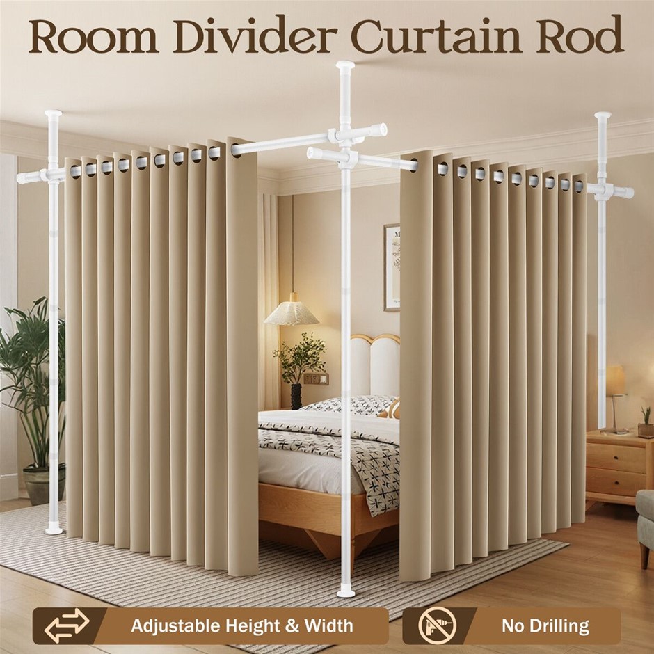 Room Divider Tension Curtain Rod No Drill Width 71-350cm Floor to Ceiling