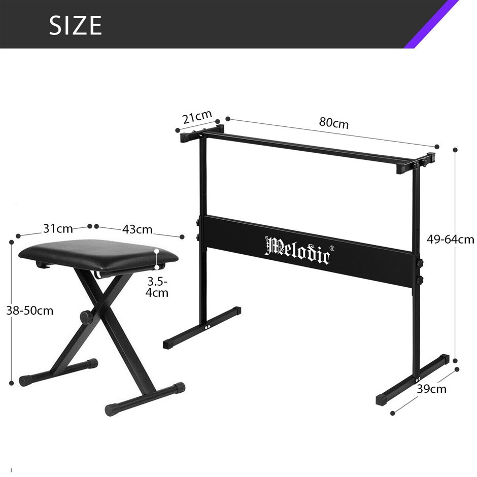 Melodic I Style Adjustable Keyboard Stand Folding Piano Stool Set