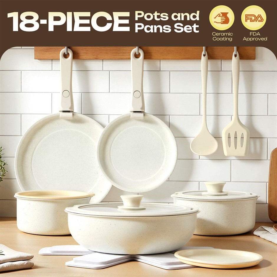 18Pcs Nonstick Cookware Set Induction Pots & Pans Removable Handle