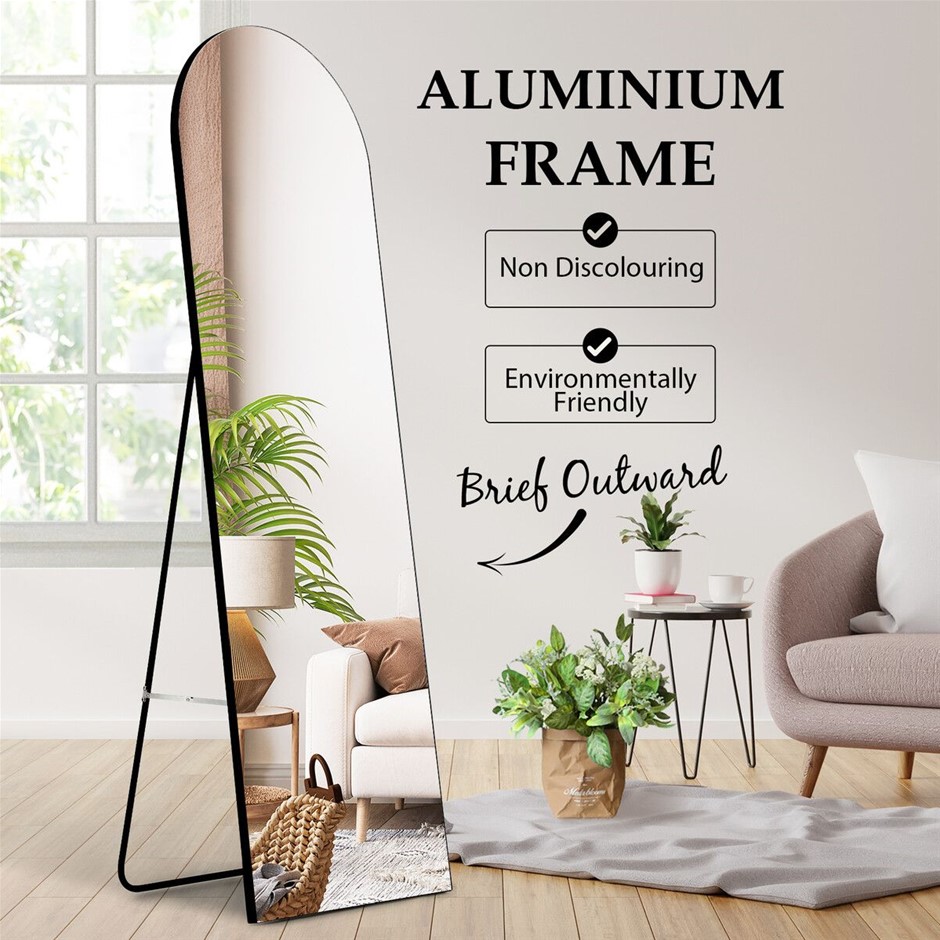 Arch Full Length Mirror Freestanding Floor Leaning Aluminium Frame Black