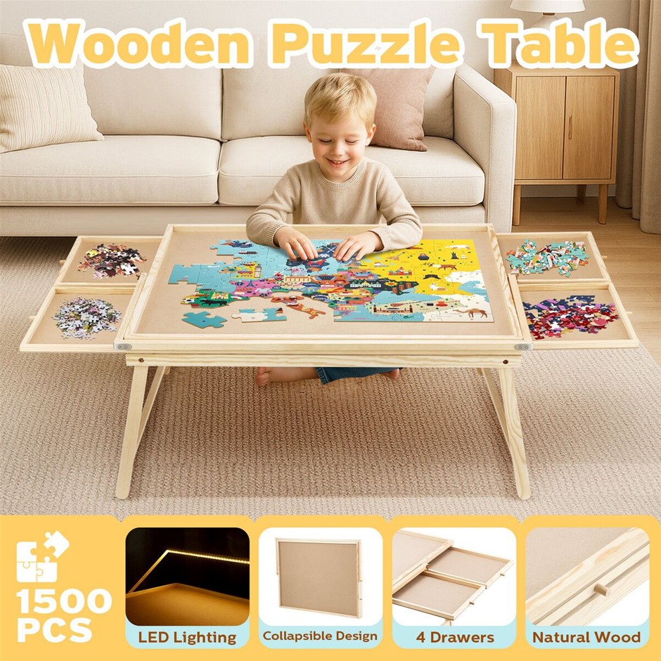 1500pc Jigsaw Puzzle Table with 4 Drawers Folding Legs Light Strip
