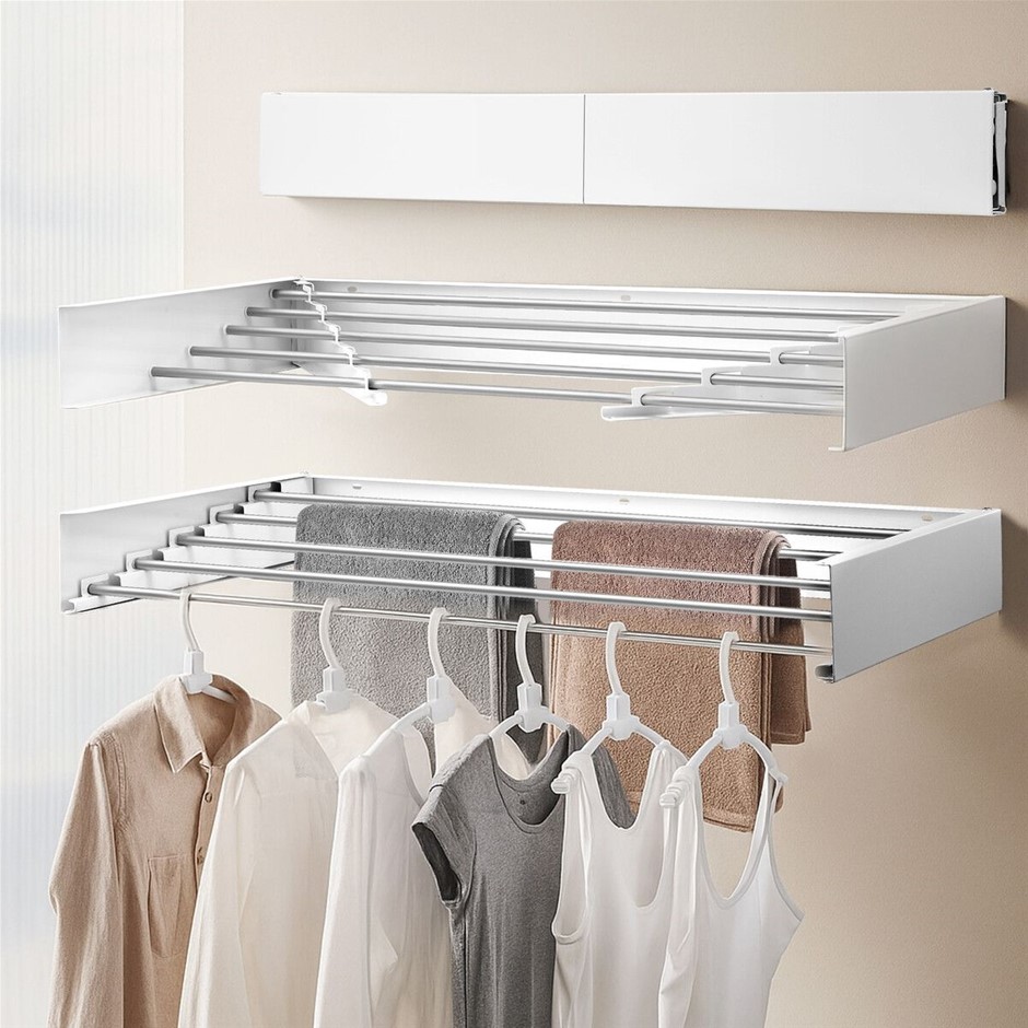 Wall Mounted Folding Clothes Drying Rack Aluminium 5 Hanging Rods