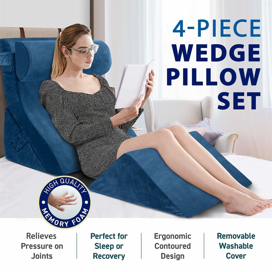 4Pcs Memory Foam Wedge Pillow Set Head Neck Back Leg Support Adjustable