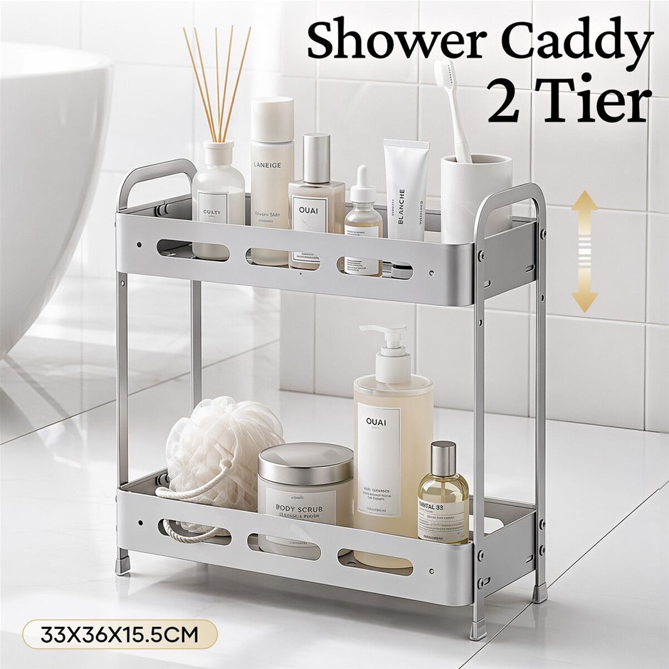 2 Tier Bathroom Storage Shelf Organiser Shower Caddy Aluminium 33x15.5x36cm