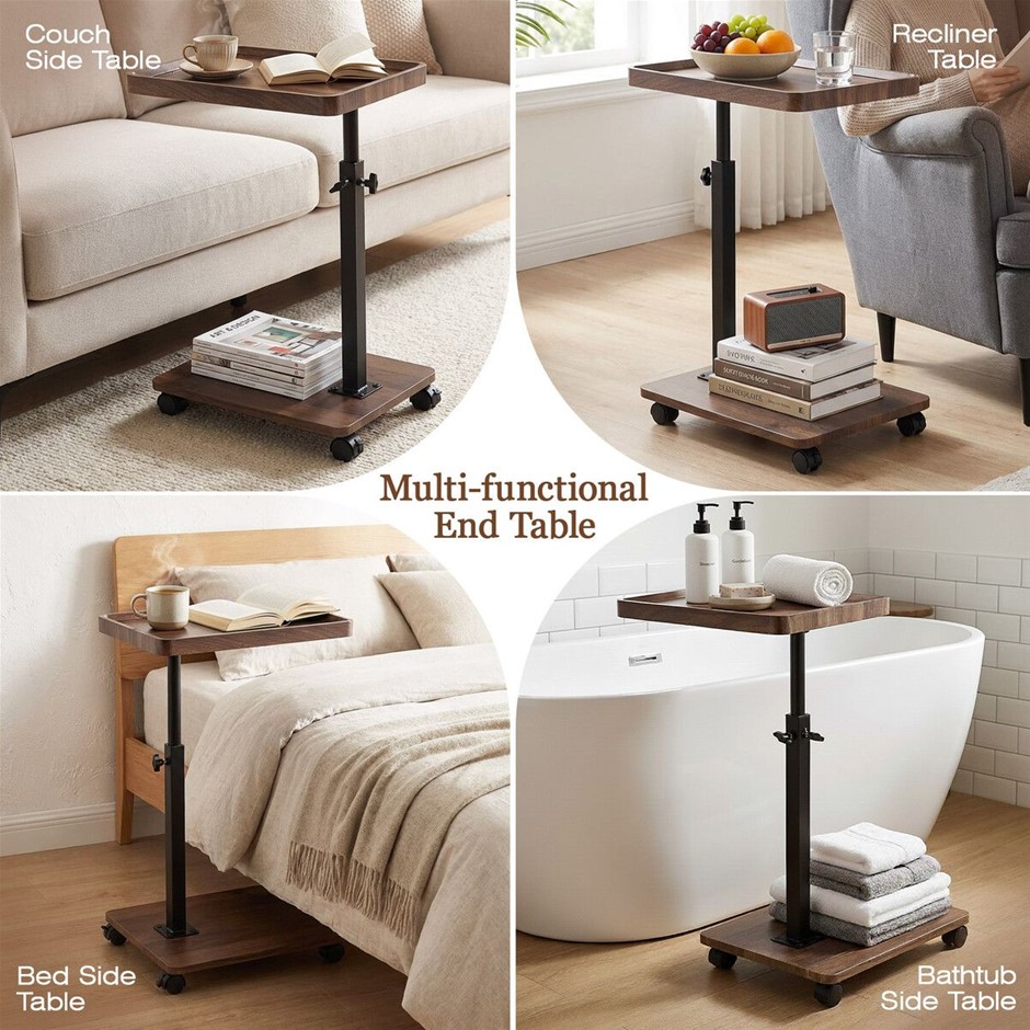Mobile C-Shaped Side Desk Laptop Table Height Adjustable Overbed