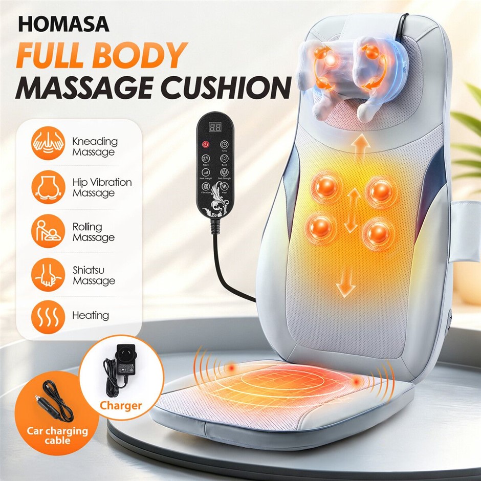 HOMASA Shiatsu Massage Cushion with Heat Vibration & Adjustable Speed Grey