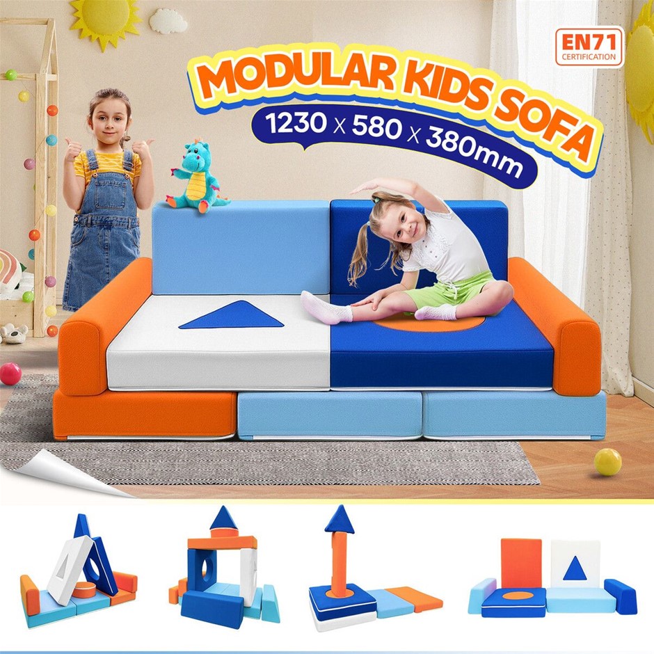 Kids 11 Piece Modular Sofa Play Set with Convertible Cushions