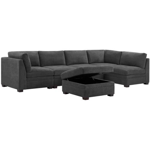 THOMASVILLE Modular Fabric Sectional 6 Piece Sofa Lounge With Ottoman, Grey