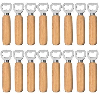 Pack of 16 Bottle Openers, Wooden Handle, Portable Personalised Natural Woo