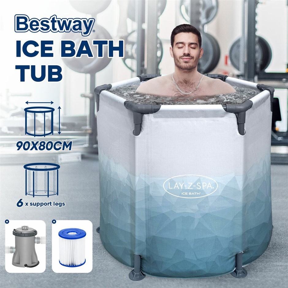 Bestway Ice Bath Tub 253L Portable Recovery Spa with Lid & Pump 90x80cm