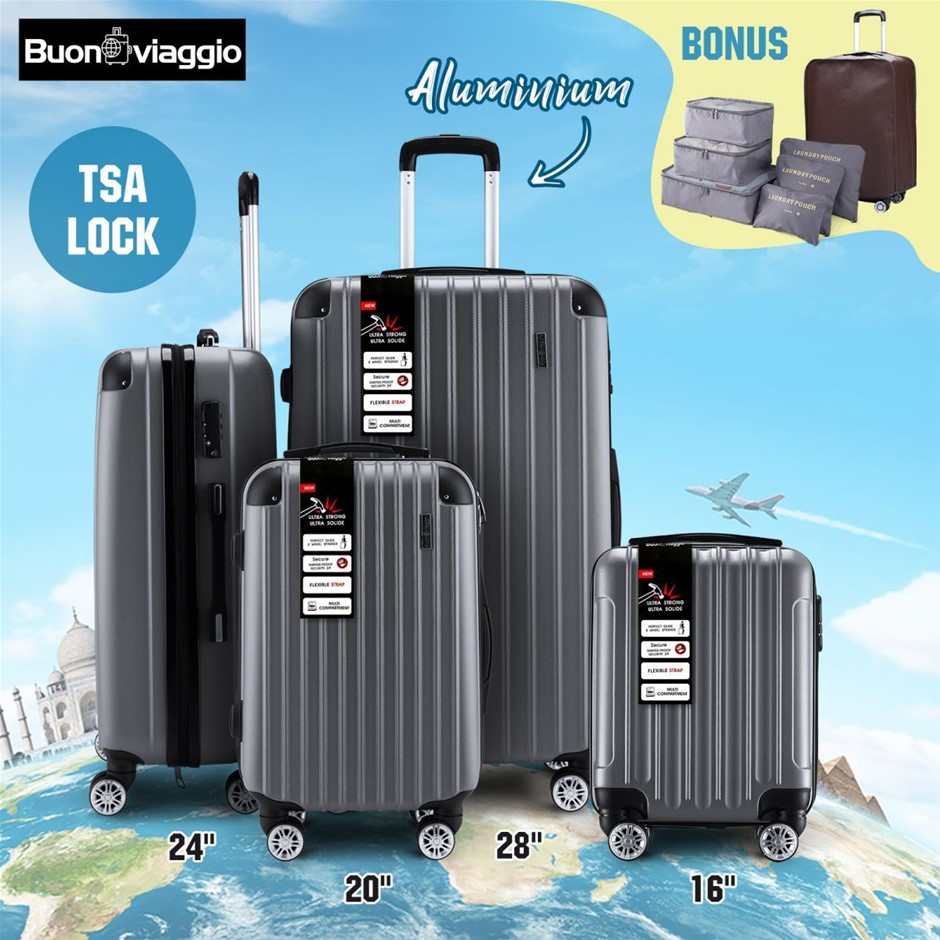 4 Piece Luggage Suitcase Set Hard Shell Lightweight with TSA Lock Grey