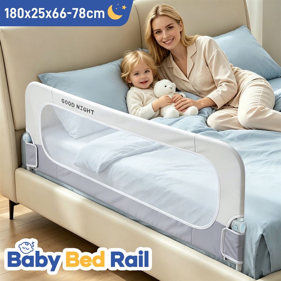 Queen Kids Bed Rail Safety Guard Foldable Mesh 180cm Height Adjustable