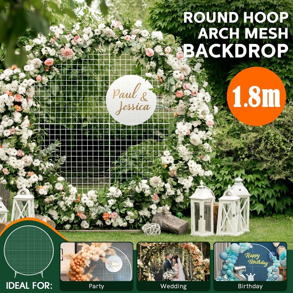 1.8M Round Wedding Party Arch Mesh Backdrop Stand Metal Frame White