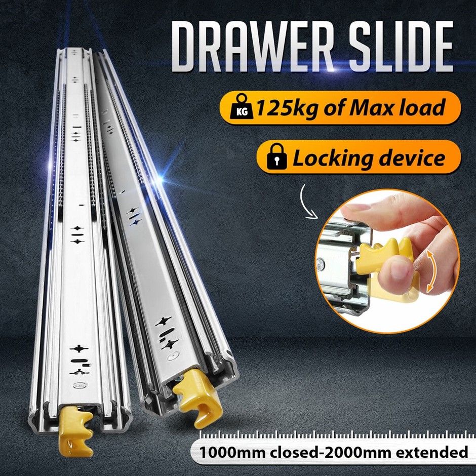 Heavy Duty Drawer Slides 125kg Locking Ball Bearing 1000-2000mm