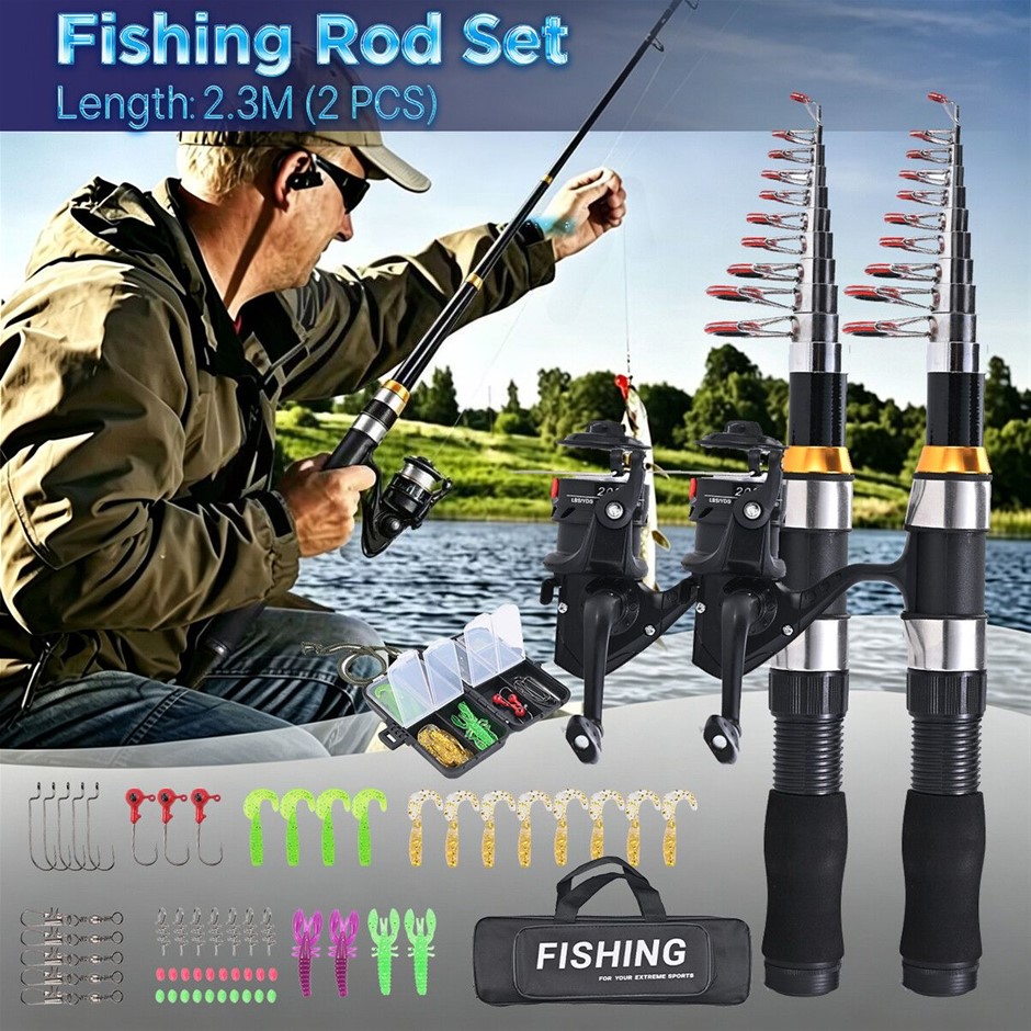2.3m Fishing Rod and Reel Combo Set with Tackle Box Carry Bag