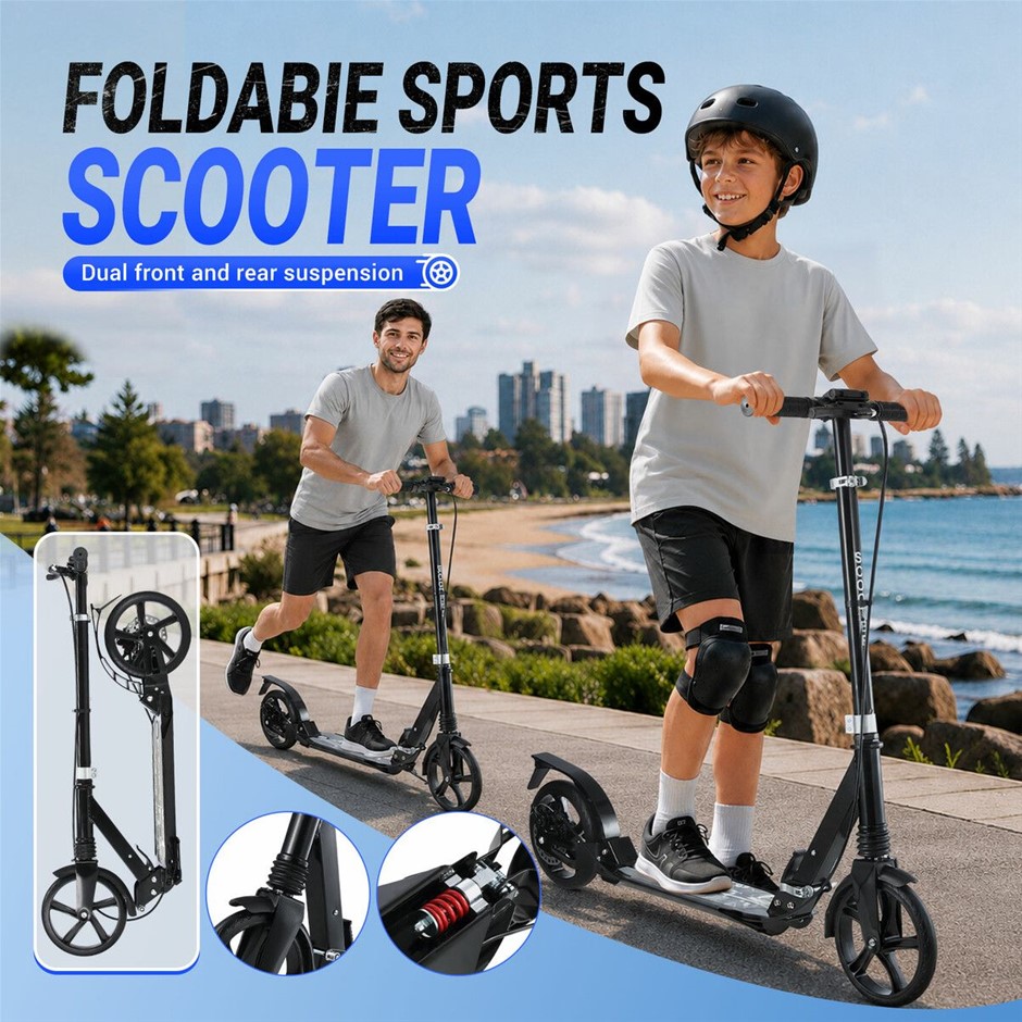 Foldable Kick Scooter Adult & Kids 8in Wheels Height Adjustable 6Y+ 100kg