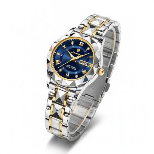 Luxury Women's Two-Tone Stainless Steel Watch-Blue Dial-Gift Box Included