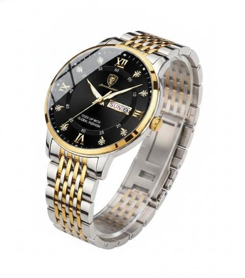 Luxury Two-Tone Men's Watch with Premium Green Gift Box