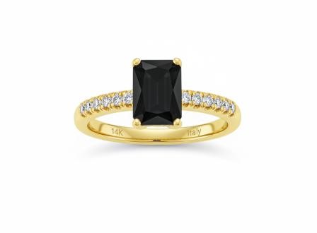 14K/Italy 2.0ct Black Emerald Cut Yellow Gold Bonded Ring(stamped) 6US