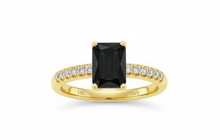 14K/Italy 2.0ct Black Emerald Cut Yellow Gold Bonded Ring(stamped) 9US