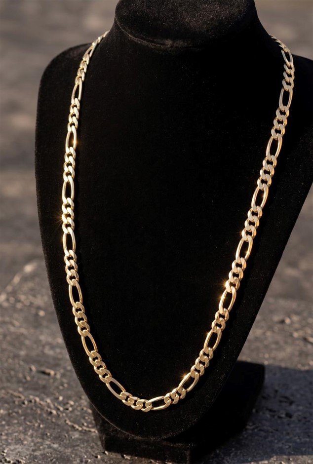 14K/Italy Stamped Yellow Gold Bonded Figaro Chain -55cm-Bonus Gift