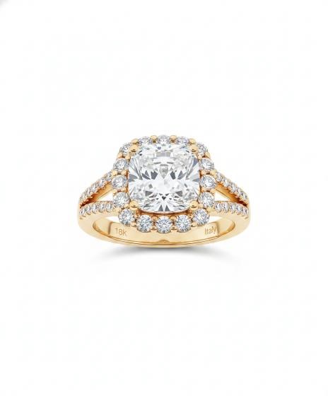 18K/Italy 2.5ct princess Cut Yellow Gold Bonded Ring(stamped) 8US