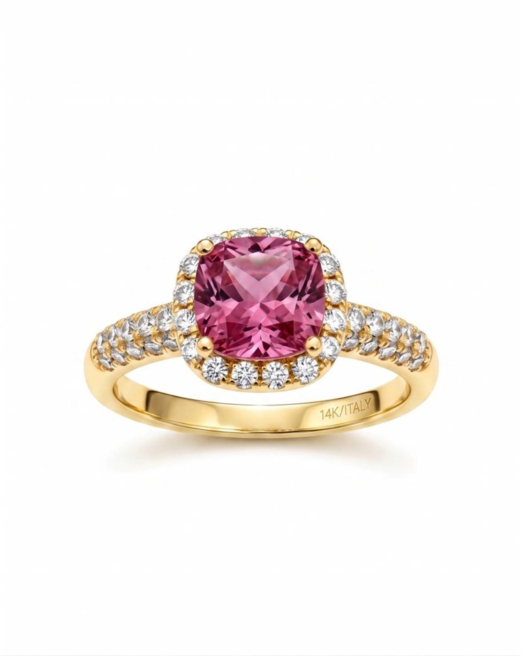 14K/Italy 2.0ct Pink Princess Cut Yellow Gold Bonded Ring(stamped) 9US