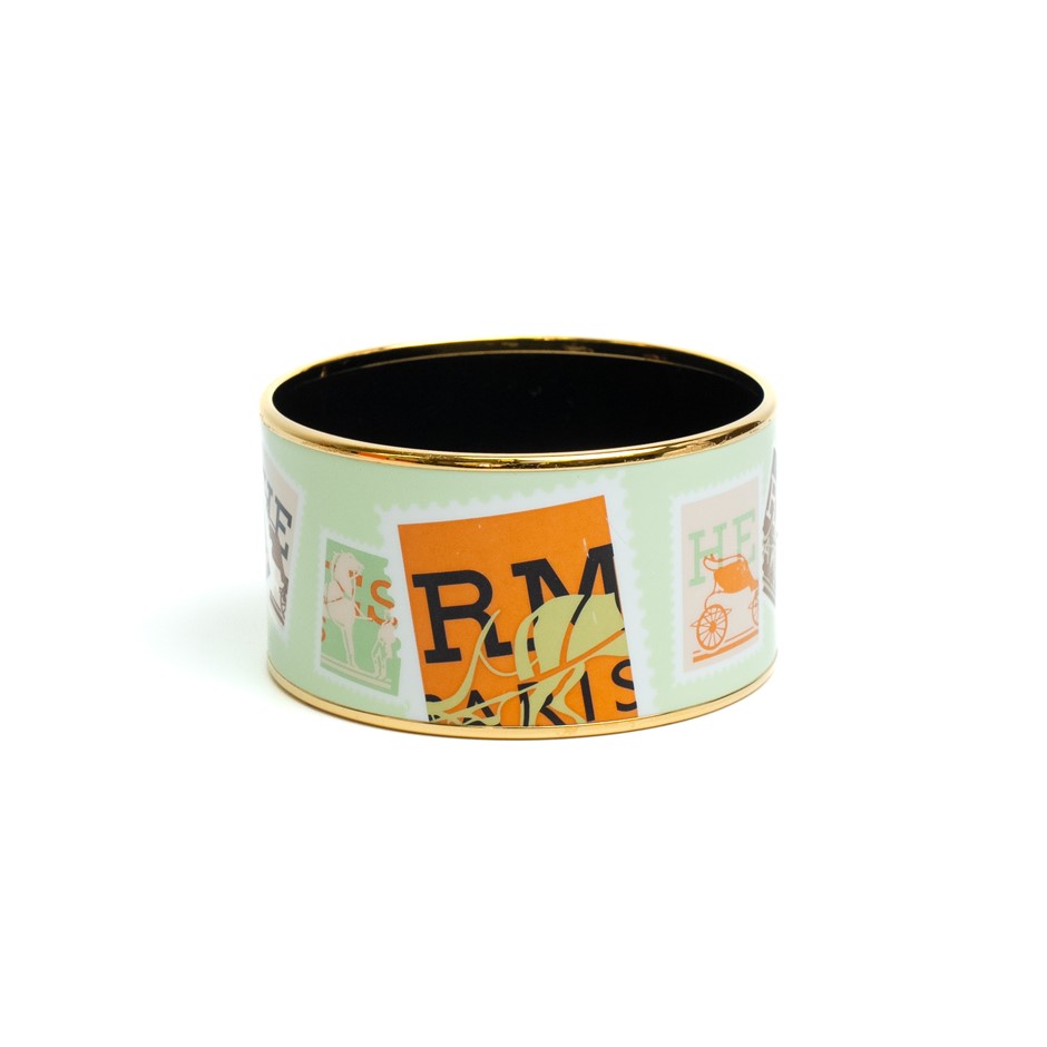 Hermès Printed Enamel Wide Bangle Bracelet