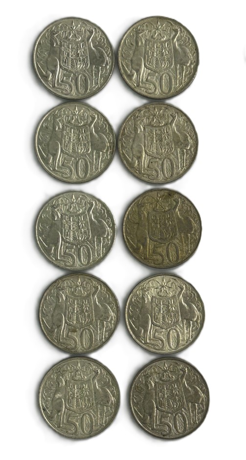 Mixed Lot Of 10 Australian Round 50 Cent Silver Coins