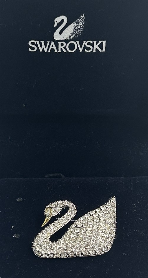 Swarovski Silver-Tone Swan Brooch