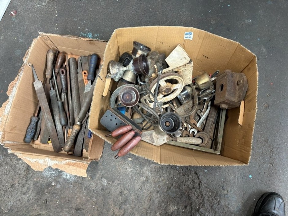 2 Box Of Misc Tools, Files, Spanners, Cutters, Trophies Etc.